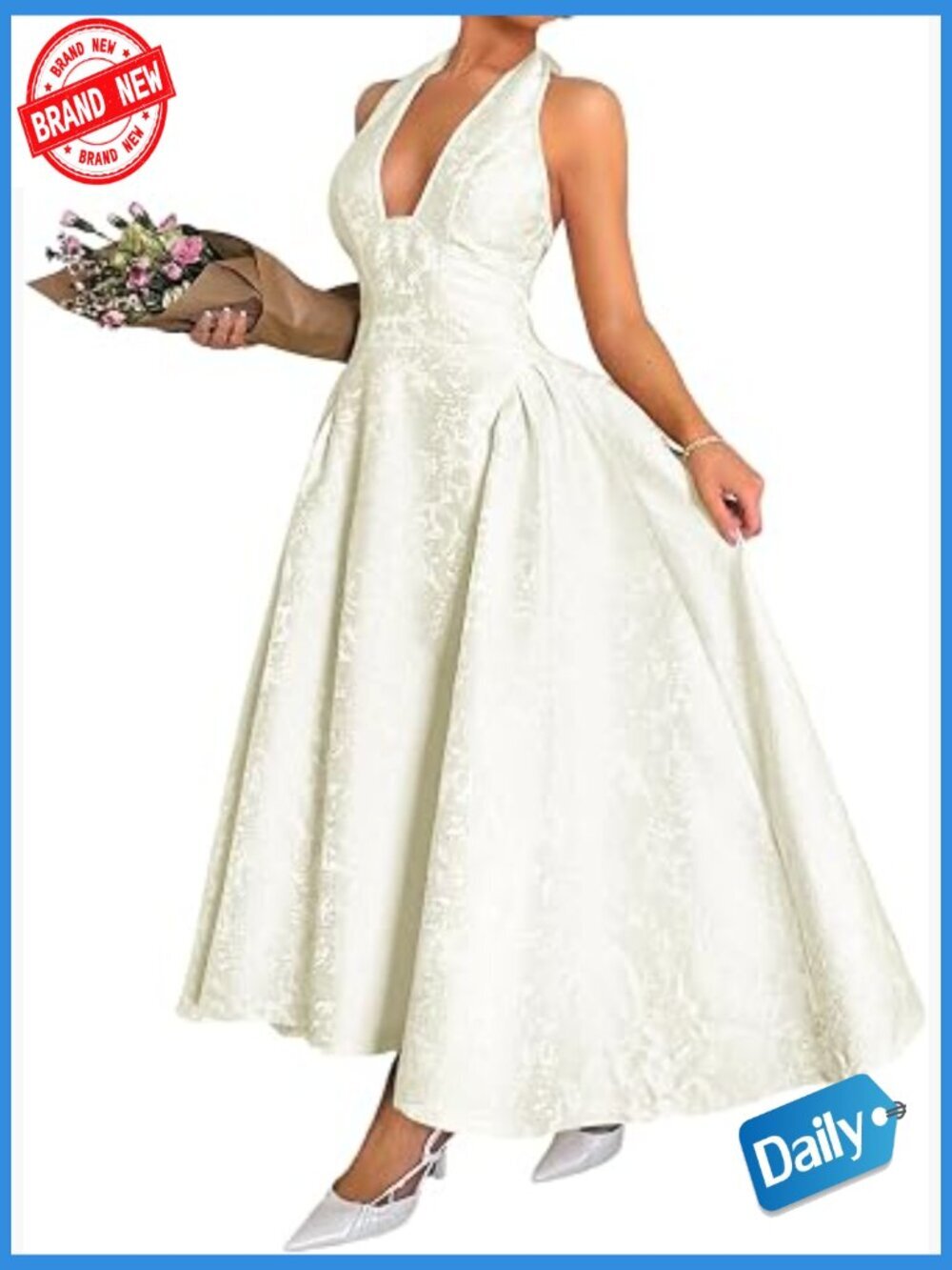 Jacquard Maxi Dress with V Neck & Halter Corset Style for Formal Events